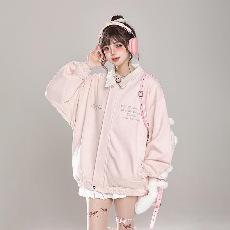 春季麂皮绒棒球服外套女生秋冬2025新款韩系甜妹穿搭休闲宽松夹克