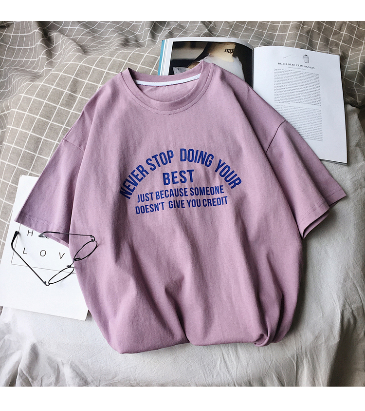 紫色短袖t恤女宽松百搭韩版港味复古学生半袖原宿风hiphop上衣女