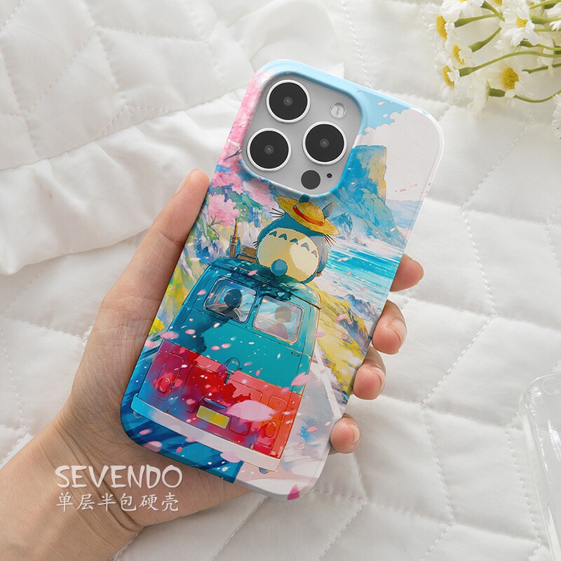 SEVENDO菲林单层硬壳iPhone16Plus治愈系龙猫适用苹果15Plus动漫手机壳可爱女款13卡通14磨砂亲肤手