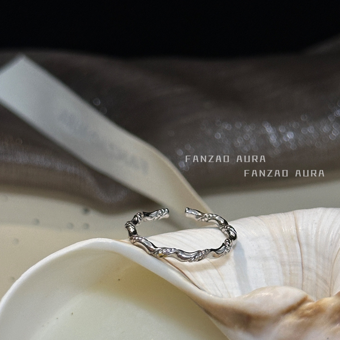 FANZAOAURA银饰戒指小众设计师款麻花波浪纹S925纯银开口戒指女图片