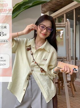 西西里安 Sausage dog刺绣含天丝衬衫女小个子春秋休闲百搭款衬衫