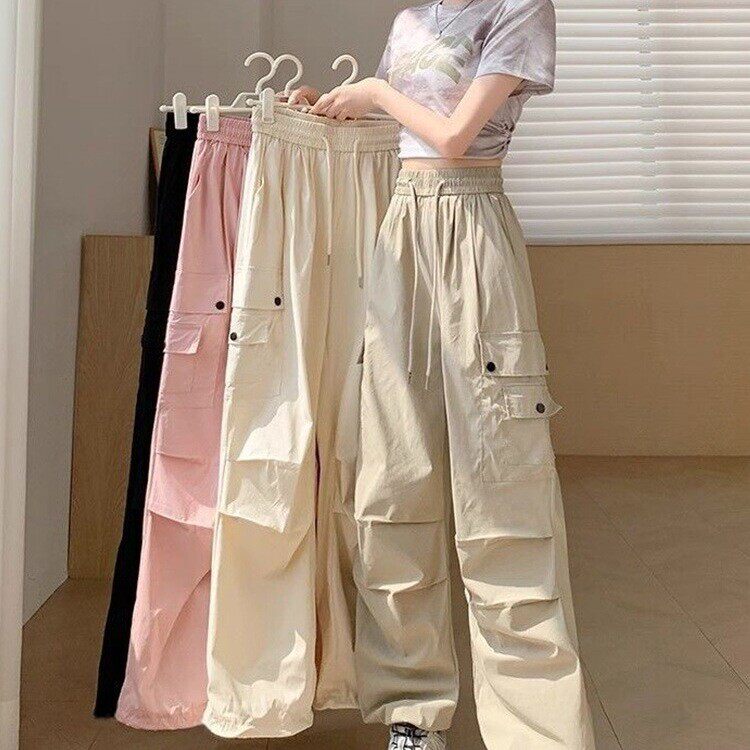 美式速干帅气款工装裤女2025夏季薄款宽松高腰阔腿直筒运动休闲裤