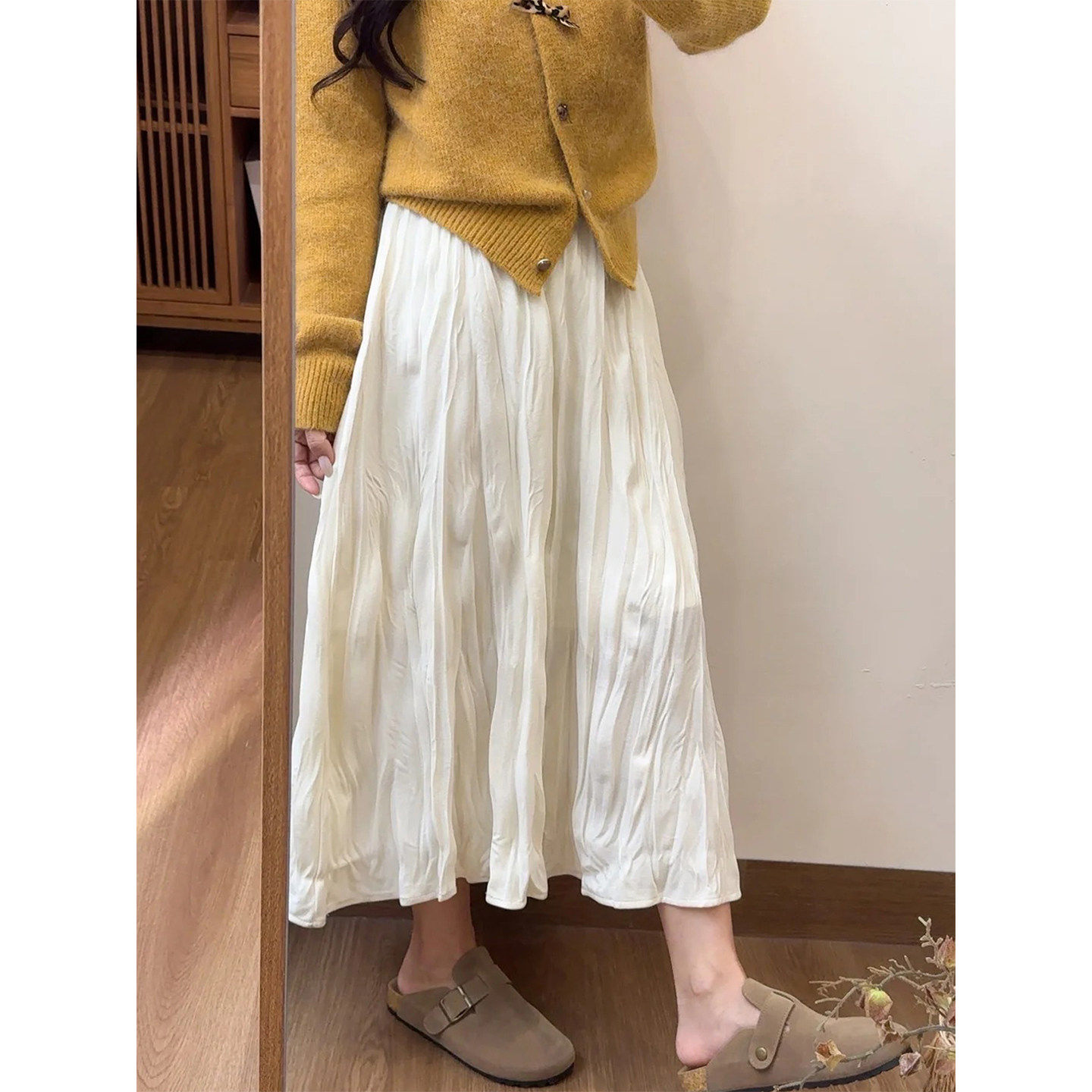 褶皱肌理半身裙女大码胖mm巨好看裙子小个子梨型身材遮胯显瘦长裙