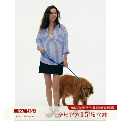 谁桃子100亚麻条纹衬衫