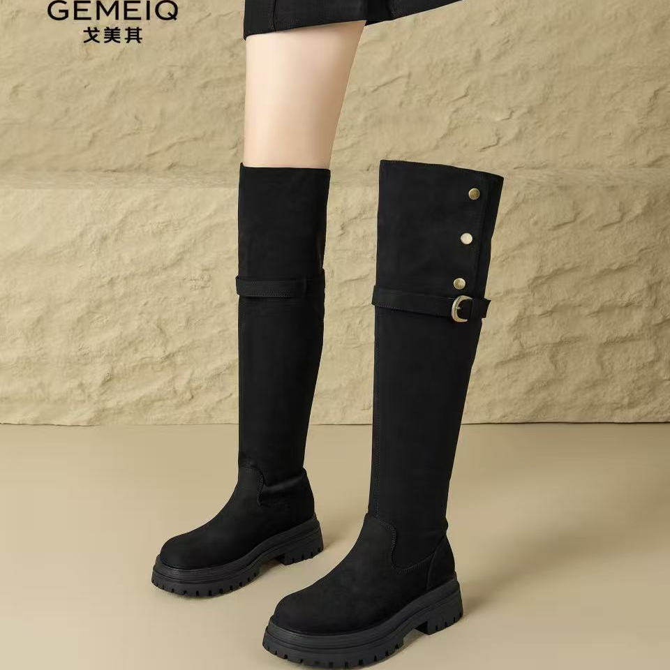 戈美其专柜正品2025冬季加绒新款长筒过膝英伦风厚底舒适长靴女鞋,女鞋,时装靴,淘宝优惠券,粉丝福利购,淘宝优惠卷