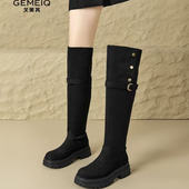 戈美其专柜正品 长筒过膝英伦风厚底舒适长靴女鞋 2025冬季 加绒新款