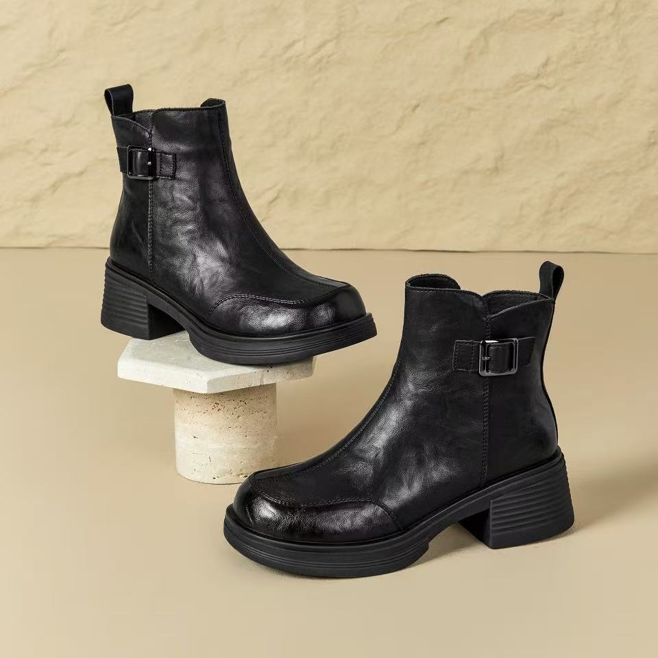 戈美其休闲粗跟短靴女鞋