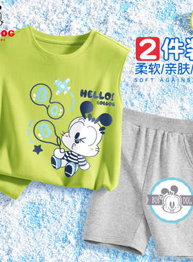 巴布豆夏装宽松时尚帅气背心套装