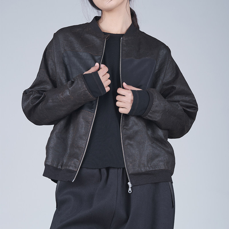 洵山 高级感小众香云纱棒球服春款2022黑色宽松蚕丝夹克短外套女