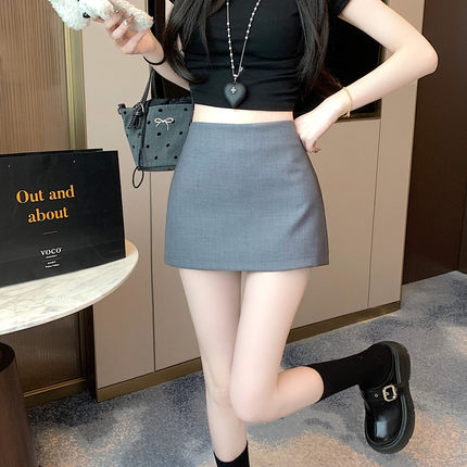 西装灰色半身裙女2025春夏新款包臀短裙大码微胖高腰显瘦短款裙子