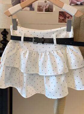 白色波点蛋糕裙女夏季新款荷叶边西装短裙高腰显瘦a字蓬蓬半身裙