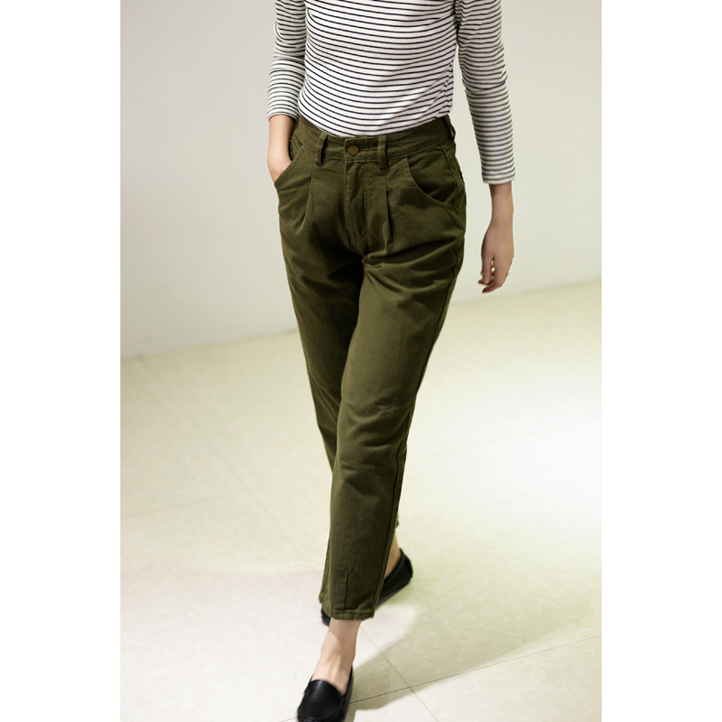 高腰显瘦斜纹全棉哈伦裤子女秋季加长休闲百搭弹力小脚萝卜牛仔裤