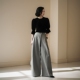 女 长裤 2026春秋新款 日系简约纯色宽松高腰设计感斜门襟休闲阔腿裤