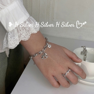 S925纯银马上有米重工满天星木马铜钱银手链简约气质百搭银手串