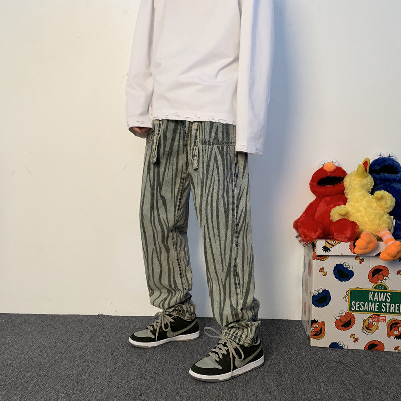 2021春季新款青少年韩版牛仔裤男 学院风简约显瘦直筒哈伦裤图片