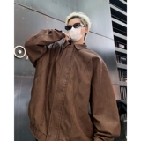 复古肌理感PU皮衣机车夹克男装宽松休闲分割设计翻领上衣外套P65，男装夹克，星座410-6（原星座1304-1）