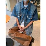 设计感毛边牛仔衬衫男高街潮牌新款翻领短袖潮流夏季ins男潮P53，男装T恤，星座410-6（原星座1304-1）
