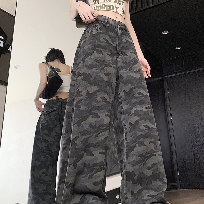 美式复古迷彩工装牛仔裤男女潮牌宽松直筒阔腿休闲长裤子P46,男装牛仔裤,星座410-6（原星座1304-1）