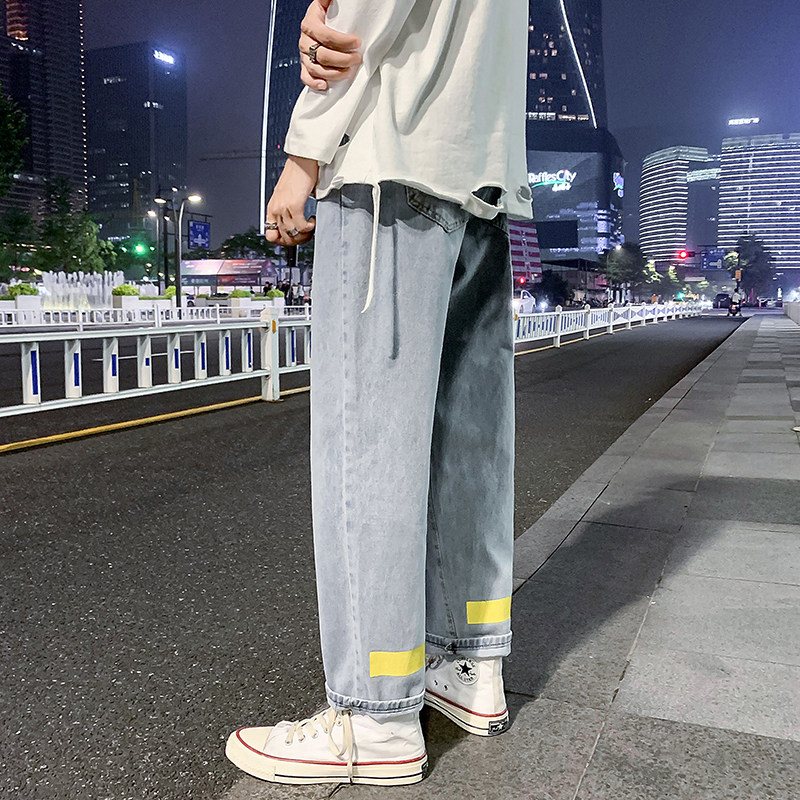 2021春秋款港风宽松百搭直筒牛仔长裤男1304-1-N图片