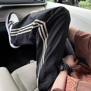 条纹裤子男款夏季美式速干工装裤三条杠直筒运动休闲裤P38图片