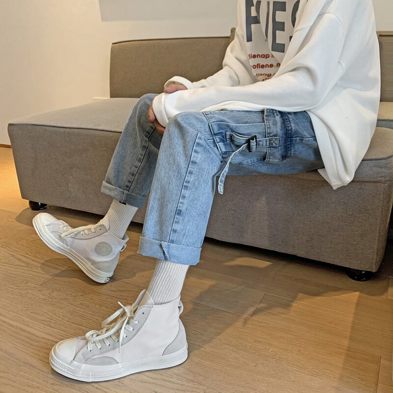 工装牛仔裤男潮牌宽松直筒春季韩版潮百搭阔腿休闲九分裤,男装牛仔裤,星座410-6（原星座1304-1）