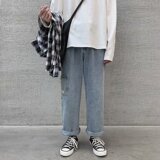 INS潮牌宽松直筒牛仔长裤男韩版潮流百搭坠感拖地裤P35，男装牛仔裤，星座410-6（原星座1304-1）