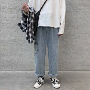 INS潮牌宽松直筒牛仔长裤男韩版潮流百搭坠感拖地裤P35图片