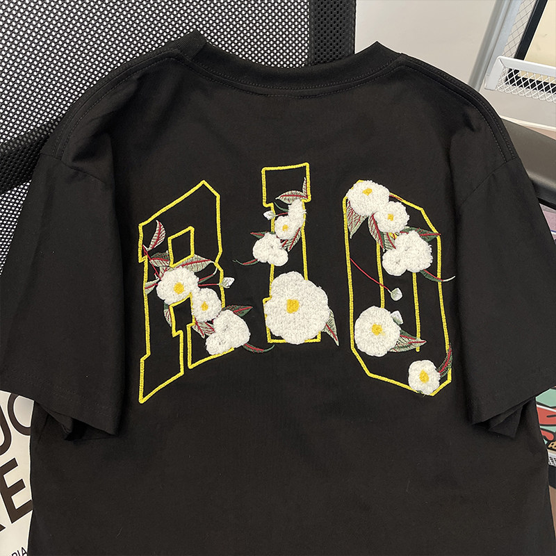 刺绣短袖男款美式重磅小领口半袖夏季情侣高级感T恤P38,男装T恤,星座410-6（原星座1304-1）