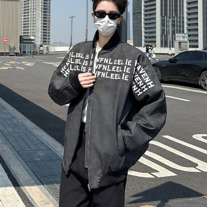 美式复古字母夹克外套男女学院风潮牌撞色棒球服P65图片
