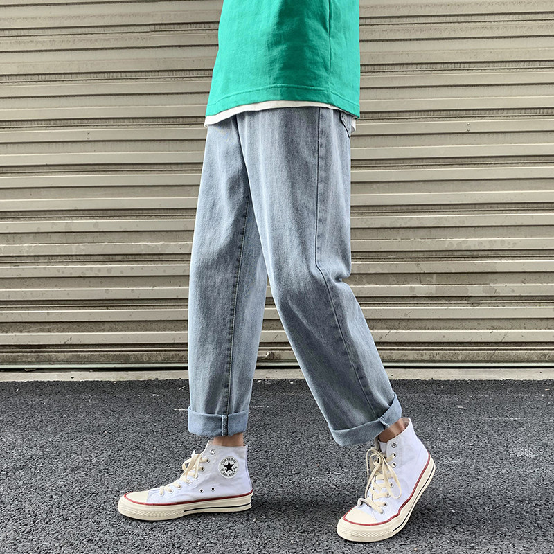 20年新款港风纯色宽松直筒老爹时尚九分男牛仔裤A226P35,男装牛仔裤,星座410-6（原星座1304-1）