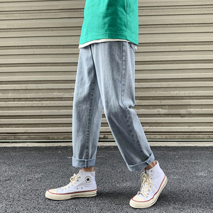 20年新款港风纯色宽松直筒老爹时尚九分男牛仔裤A226P35图片