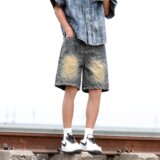 新款男士牛仔裤时尚百搭休闲提花5分裤子男宽松潮流帅气短裤P45，男装牛仔裤，星座410-6（原星座1304-1）