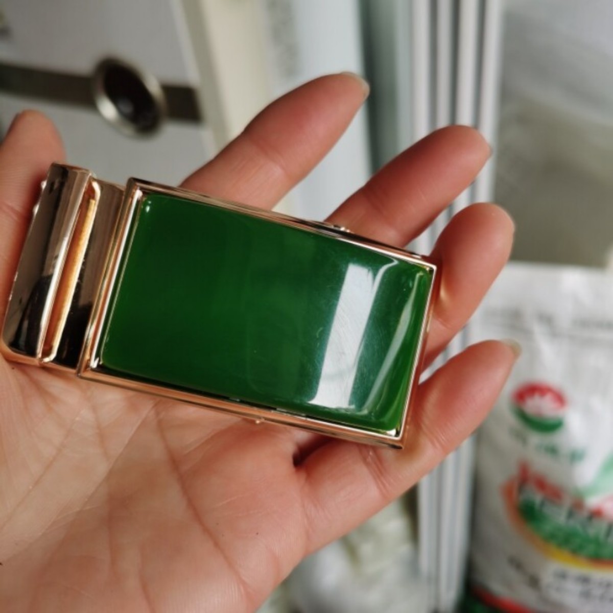 外蒙料菠菜绿腰带平安无事扣头霸气皮带男款金镶玉皮带扣玉石扣头