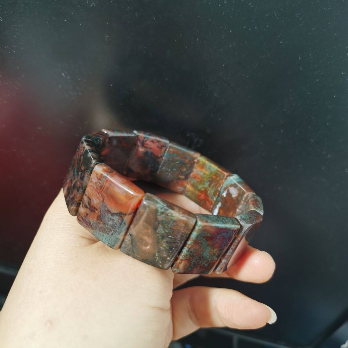 纯天然红油水草玛瑙手排珠片手链男女手牌手饰红油水草玛瑙手镯