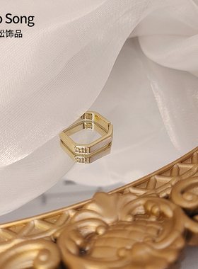 贝壳简约方形个性调节戒指女
