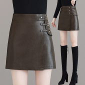 啄木鸟纹理质感咖色短裙女2026春秋新款 半身裙显瘦PU皮裙高腰打底