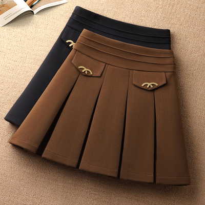 啄木鸟秋冬季半身裙女高腰显瘦时尚百褶裙新款美拉德a字短裙冬裙