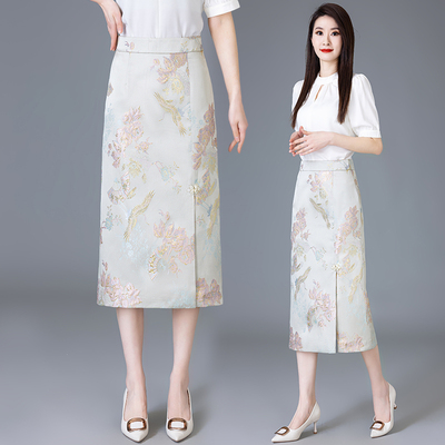 啄木鸟提花半身裙女2026春夏季新款中长款a字裙开叉气质温婉裙子