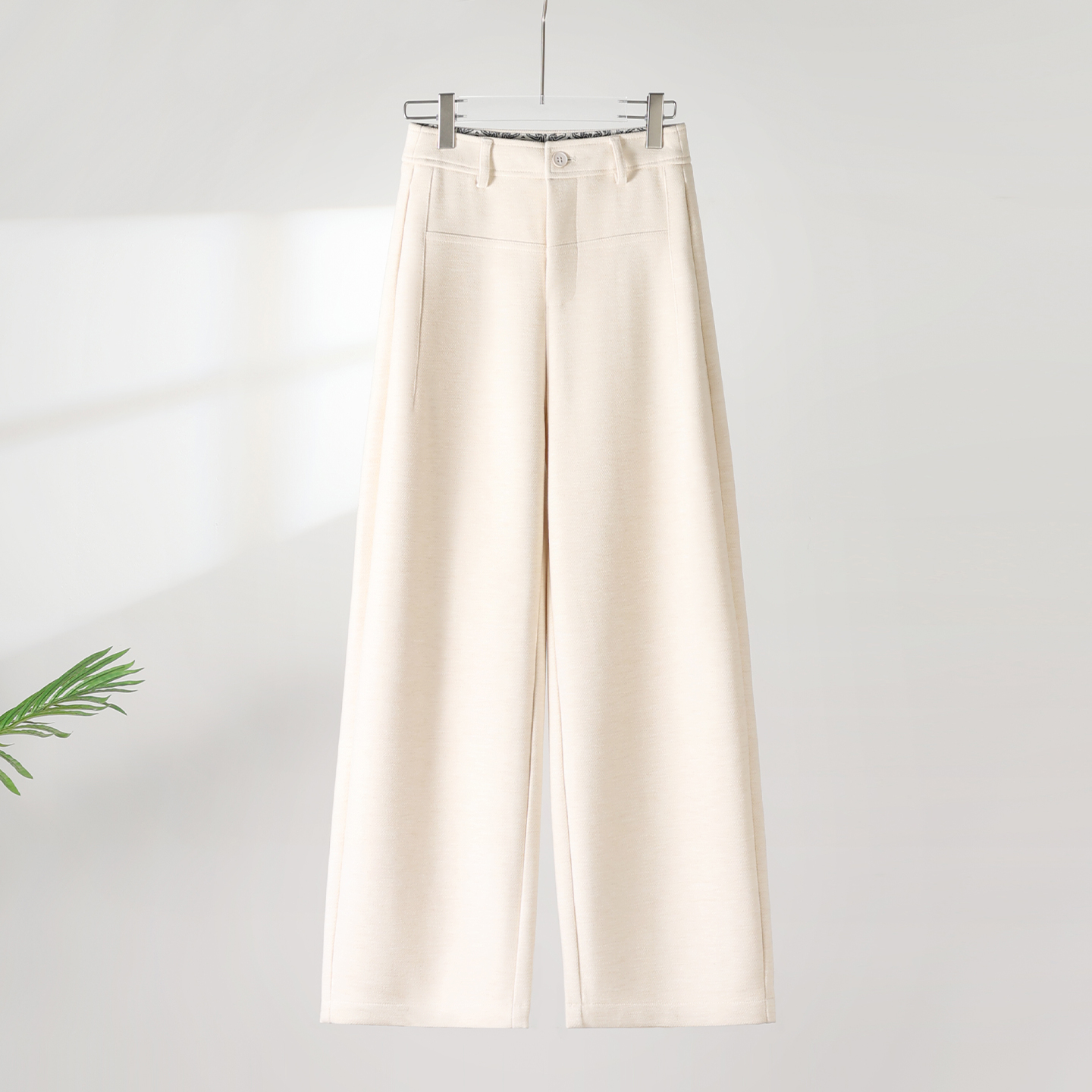 啄木鸟米杏色阔腿裤女春秋季高腰显瘦垂感休闲宽松直筒裤子