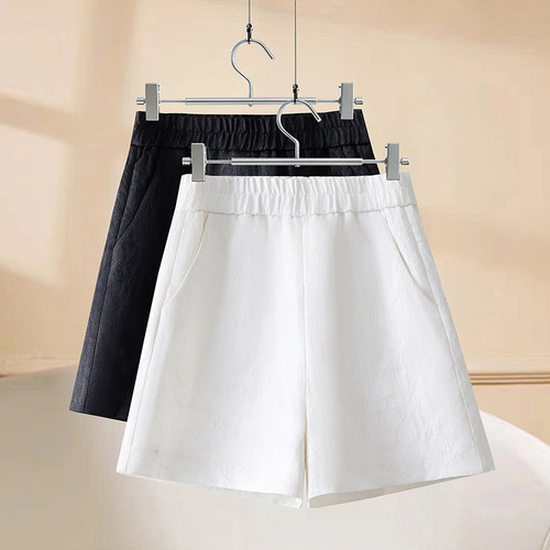 啄木鸟提花阔腿短裤女夏季薄款2026新款白色休闲裤垂顺外穿四分裤