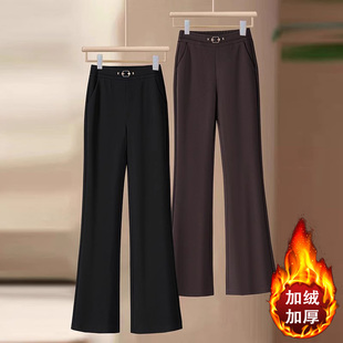 百搭加绒休闲裤 女垂感松紧腰显瘦喇叭裤 裤 啄木鸟秋冬黑色微喇西装