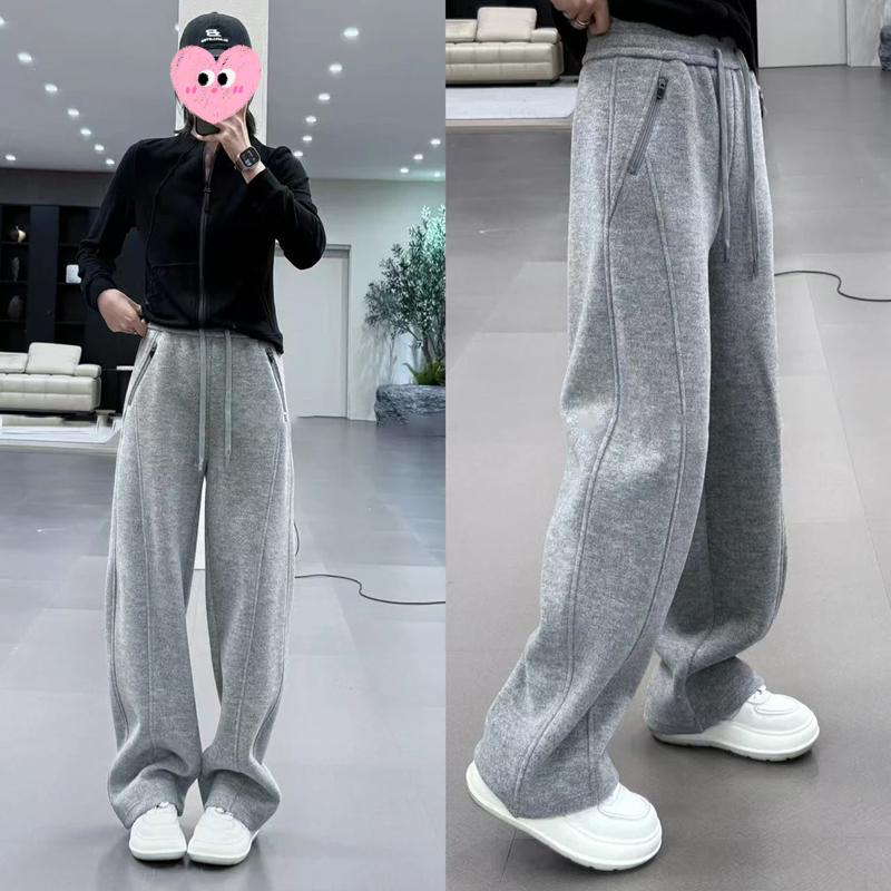 啄木鸟毛呢弯刀裤女秋冬季休闲运动卫裤窄版阔腿加绒香蕉镰刀裤子