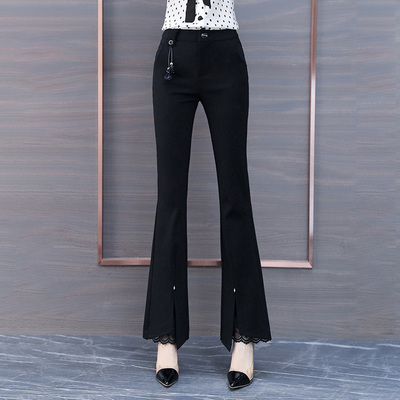啄木鸟高腰微喇裤2026春秋季新款黑色显瘦西装女裤加长修身喇叭裤