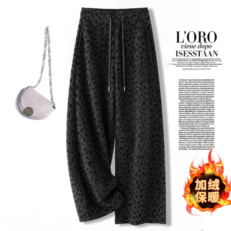 啄木鸟高级感豹纹阔腿裤女秋冬高腰系带加绒保暖显瘦休闲弯刀裤,女装/女士精品,休闲裤,淘宝优惠券,粉丝福利购,淘宝优惠卷