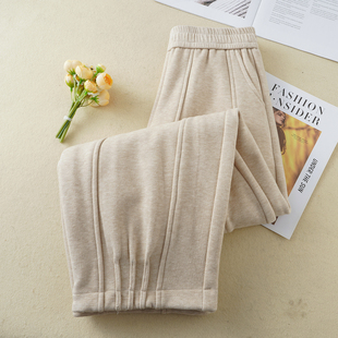 燕麦色裤 女休闲裤 子 秋冬加绒高腰宽松阔腿裤 啄木鸟灯笼裤