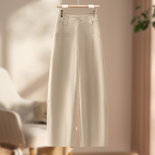 女休闲百搭显瘦阔腿裤 啄木鸟高腰宽松西装 新款 2026春秋季 弯刀裤