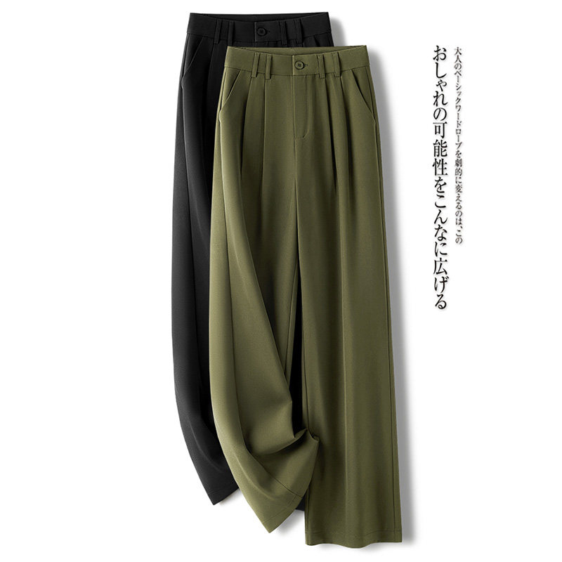 啄木鸟咸菜绿窄版阔腿裤女秋季高腰垂感休闲宽松气质西装直筒裤