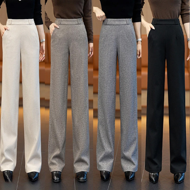 啄木鸟高腰休闲裤窄版直筒裤秋冬女款休闲长裤加绒拖地长裤保暖