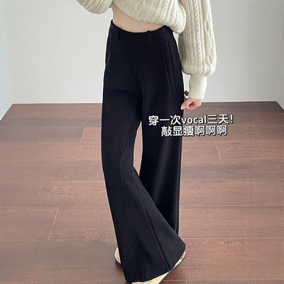 啄木鸟青花瓷微喇叭裤加绒加厚糯米裤大码胖mm深冬独特超好看裤