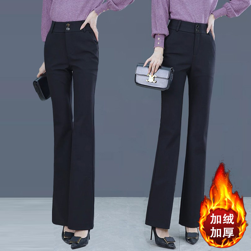 啄木鸟西装微喇叭裤女士秋冬季加绒高腰时尚鱼尾小个子休闲西裤